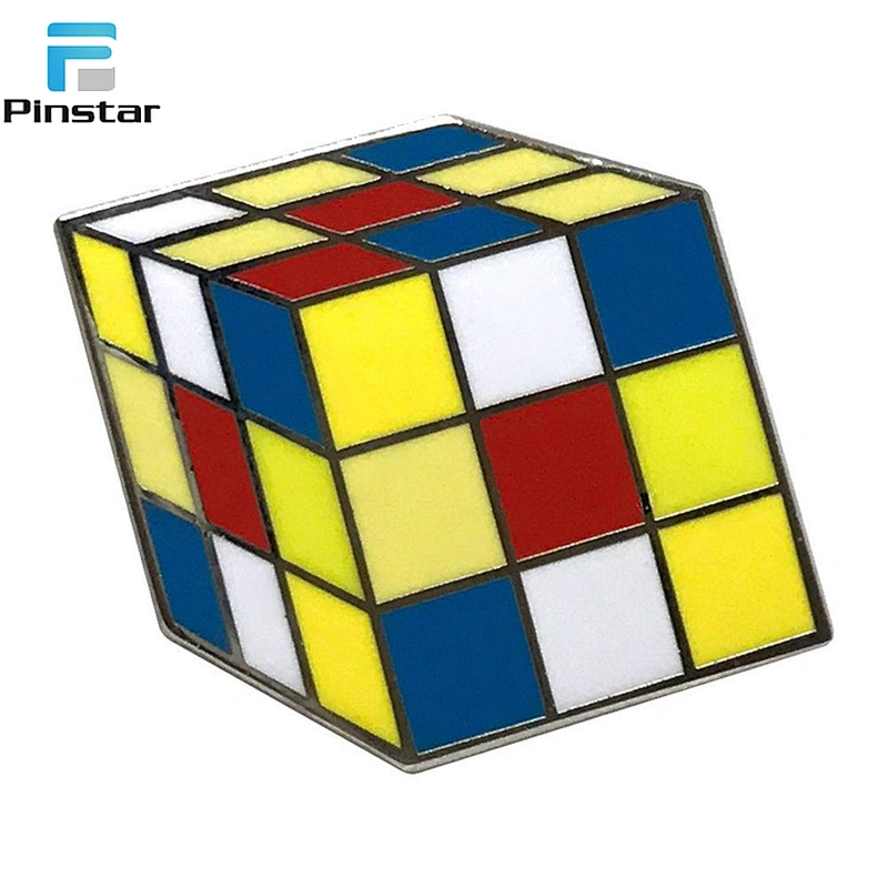 Rubik's Cube/Magic Cube Emoji Hard Enamel Lapel Pin Rubber Clutch