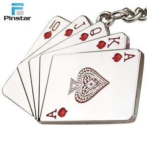 Hot selling men engraved personalized keychains with poker logo and letters