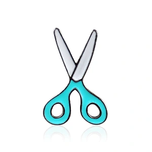 Custom Cute Enamel Llue and White Scissors Lapel Pin Brooch