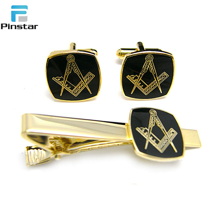 Good Price Fashion Engraved Gold/Silver Men Cufflink Tie Clip Set