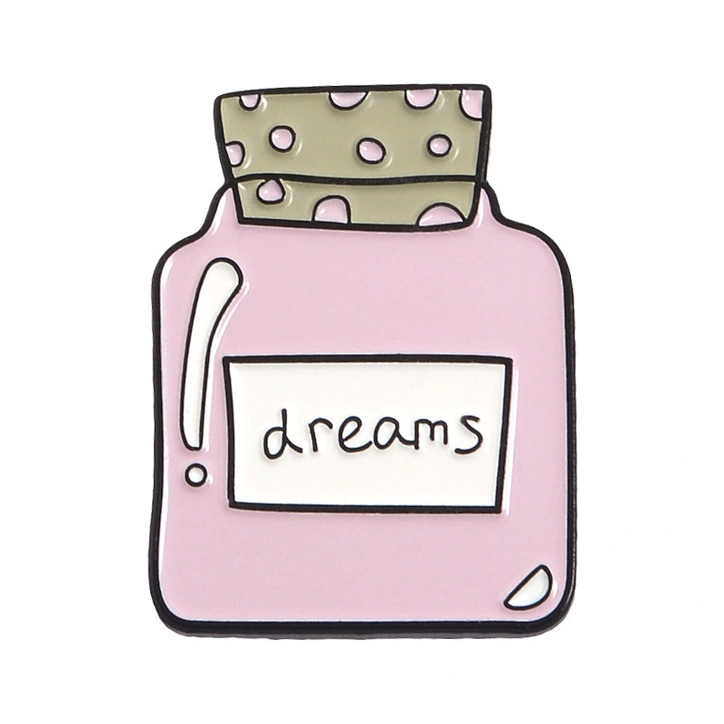 Different Styles Pink Cute Jar Alarm Clock with Funny Words Enamel Pin