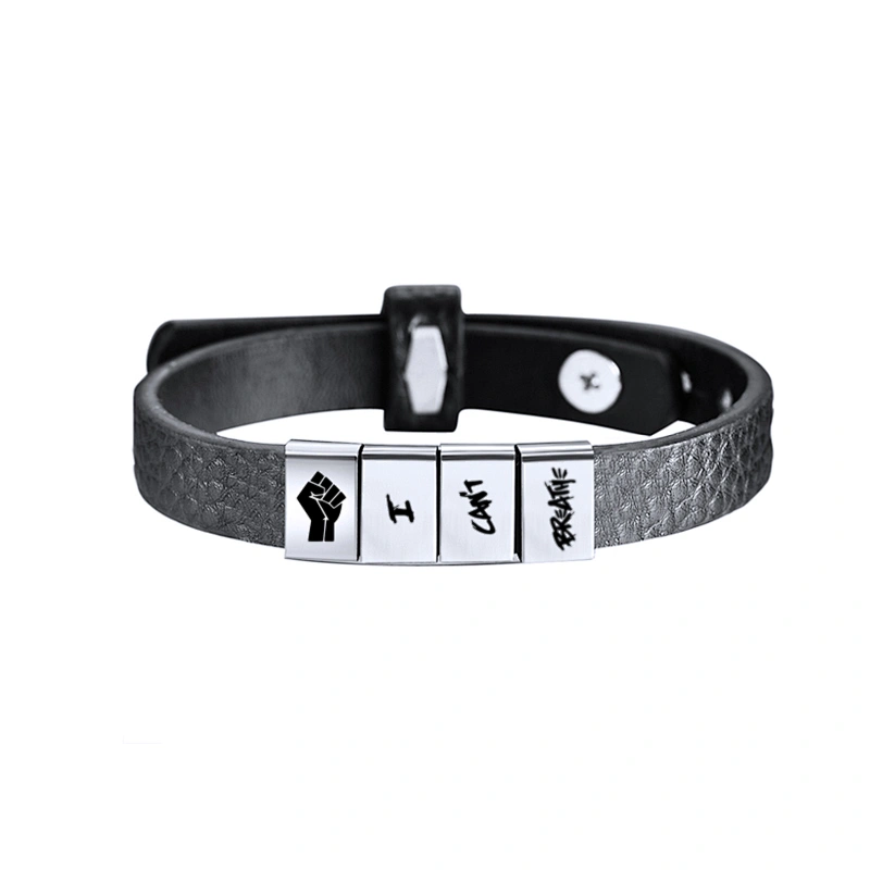 Stainless Steel Adjustable Black Lives Matter Bracelet I CAN'T BREATHE Leather Bracelet