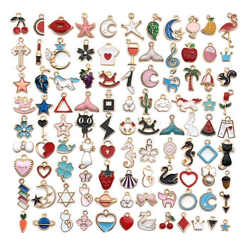 Cheap DIY 100 Pieces Variety Cute Animal Flower Fruit Necklace Pendant Designer Charms for Bracelet Making Jewelry