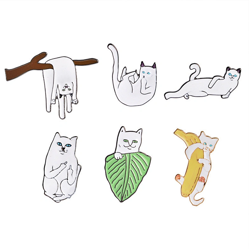 Wholesale In Stock Animal Characters Badge White Lazy Cat Enamel Lapel Pin