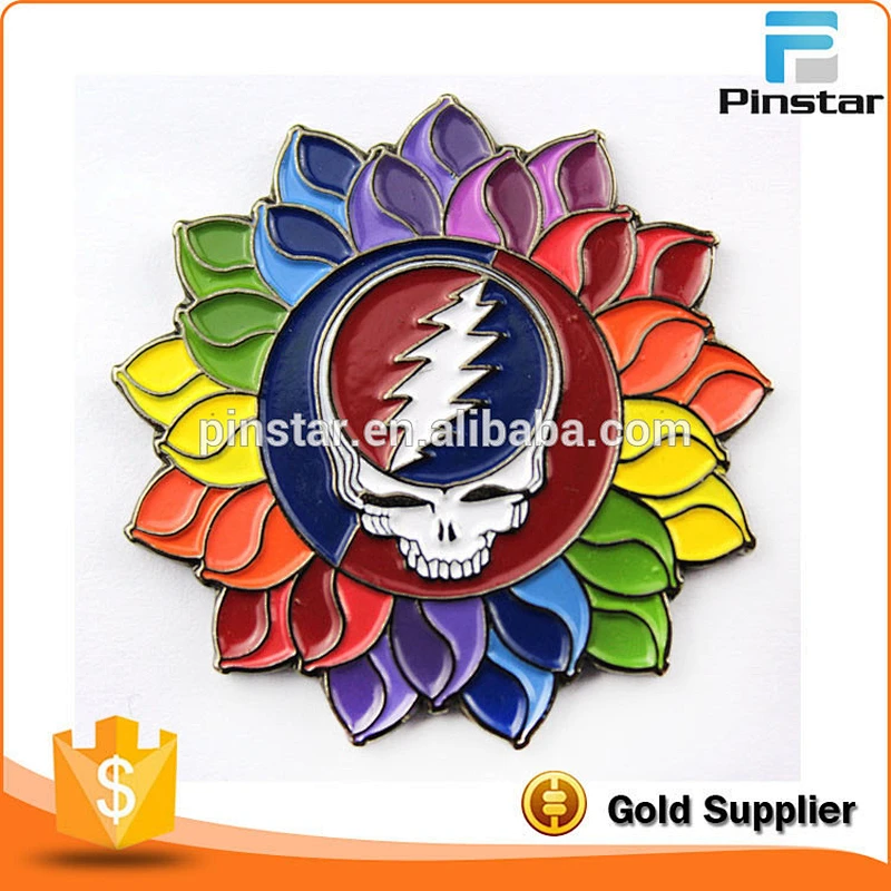 Mustom Flower Skull Metal Lapel Pin Badge Grateful Dead Hat lapel Pins