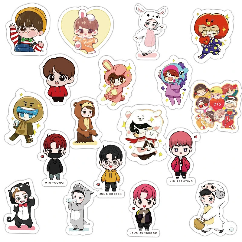 Factory Wholesale In Stock Waterproof PVC Sticker Cute Cartoon BTS Reusable Stickers Kpop