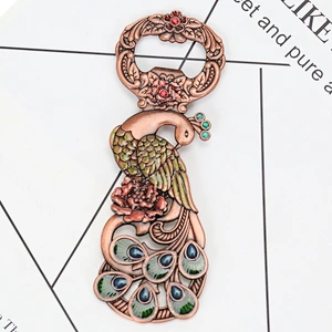 Factory Wholesale In Stock Retro Peacock Stainless Beer Bottle Opener with Crystal Rhinestone No Minimum Order