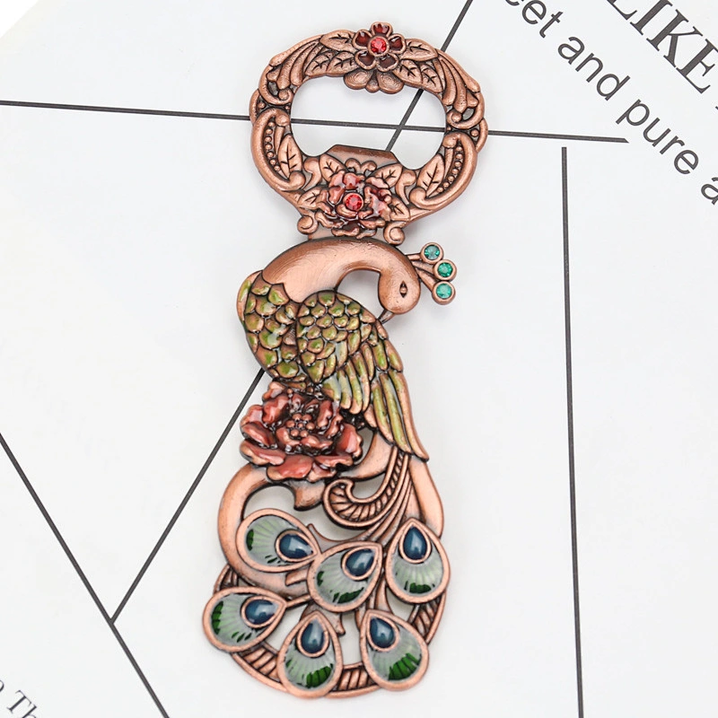 Factory Wholesale In Stock Retro Peacock Stainless Beer Bottle Opener with Crystal Rhinestone No Minimum Order