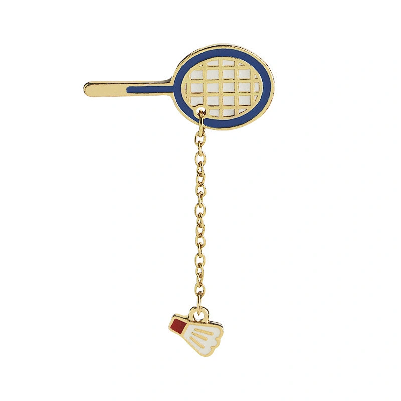 Mini Badminton and Table Tennis Sport Lapel Pin with Chain