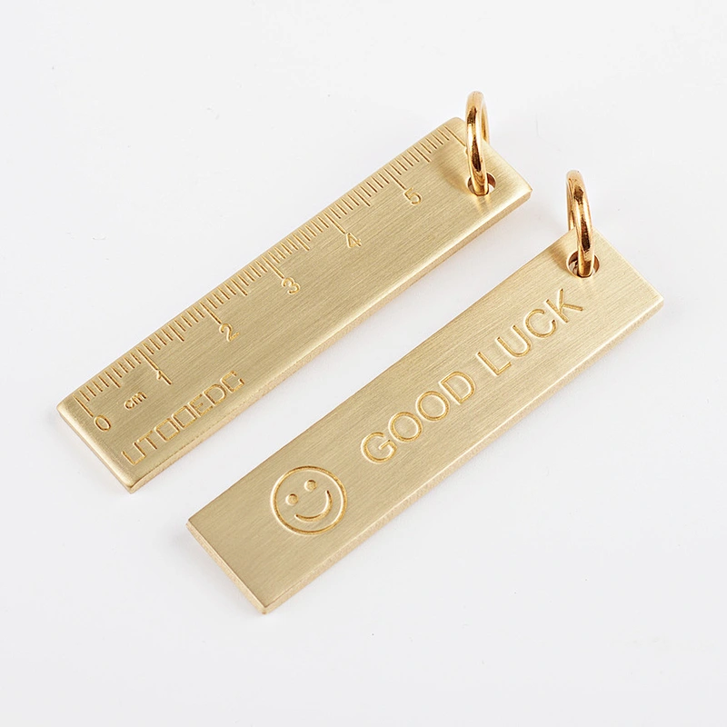 6cm Copper Ruler GOOD LUCK Brass Keychain Pendant