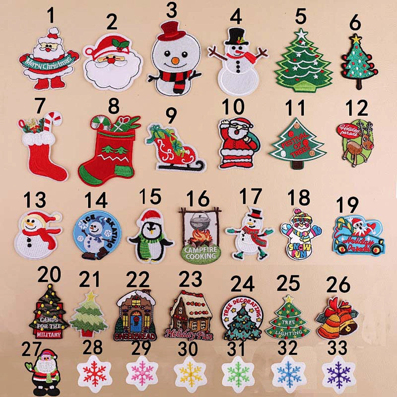 Wholesale In Stock Christmas Iron On Patches Santa Claus Snowman Embroidery Patch