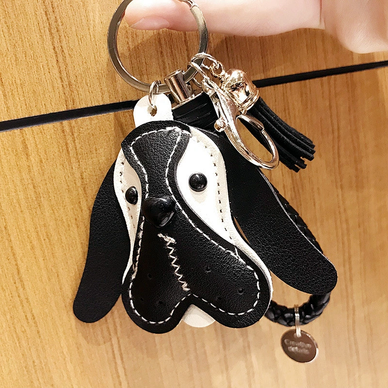 Cute Dog PU Leather Keychain with Tassel