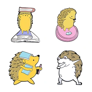 Cute Cartoon Hedgehog Reading Book Lapel Pin