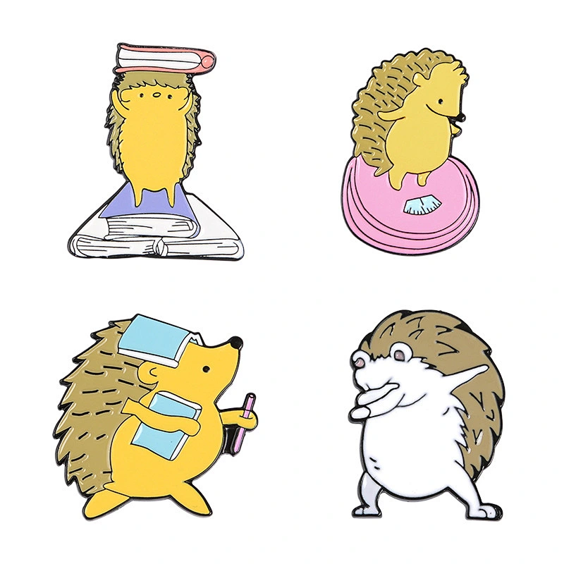 Cute Cartoon Hedgehog Reading Book Lapel Pin