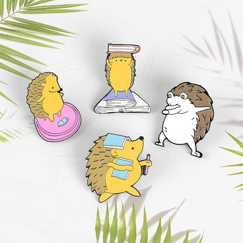 hedgehog reading book ready to ship soft enamel lapel pin