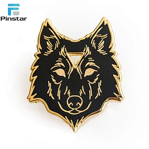 hard enamel custom made wolf shaped lapel pins