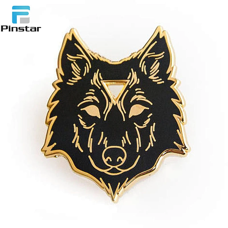 hard enamel custom made wolf shaped lapel pins