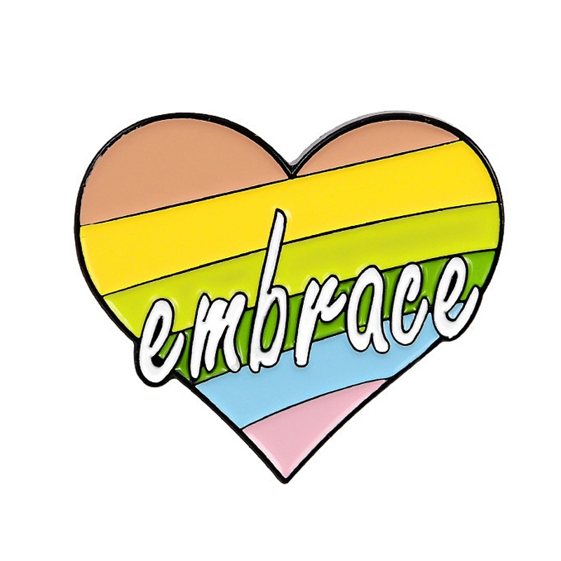 Factory Wholesale In Stock LGBT Pride Embrace Rainbow Heart Enamel Lapel Pin