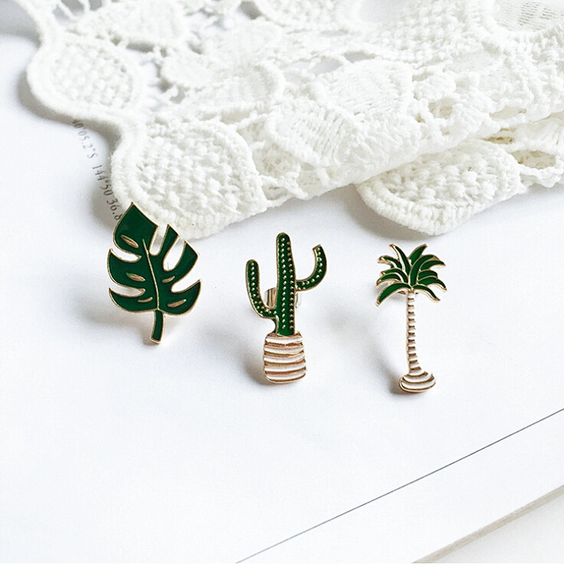 High Quality Cactus Green Leaf Soft Enamel Metal Lapel Pins