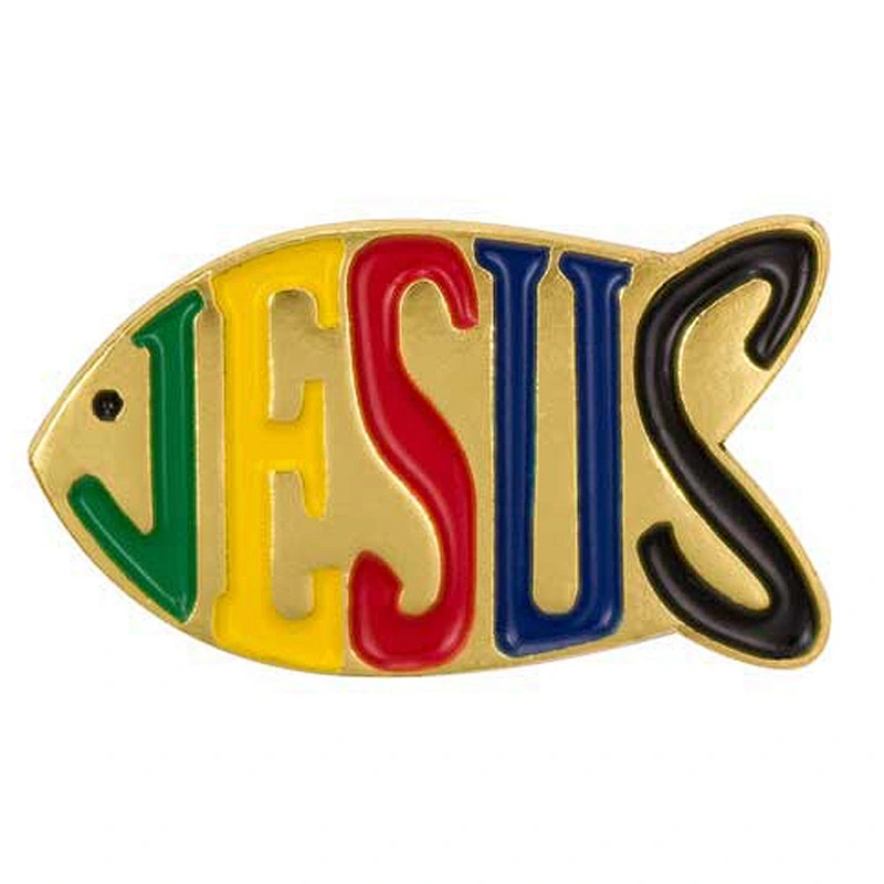 Factory sell custom jesus fish soft enamel metal multicolored lapel pins for daily decoration