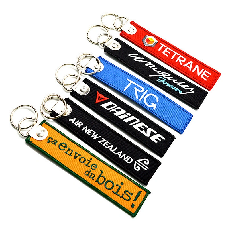 Factory Making Company Brand Logo Embroidered Keychains Custom Design Woven Embroidery Keychain