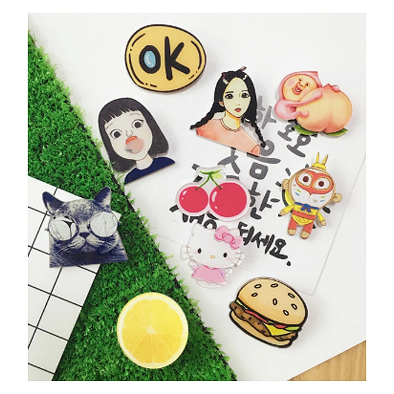 Various custom acrylic plastic badge with safety pin in stock