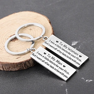 Custom Personalized Gift To My Woman Man Rectangle Couple Metal Keychain with Letter Engraved
