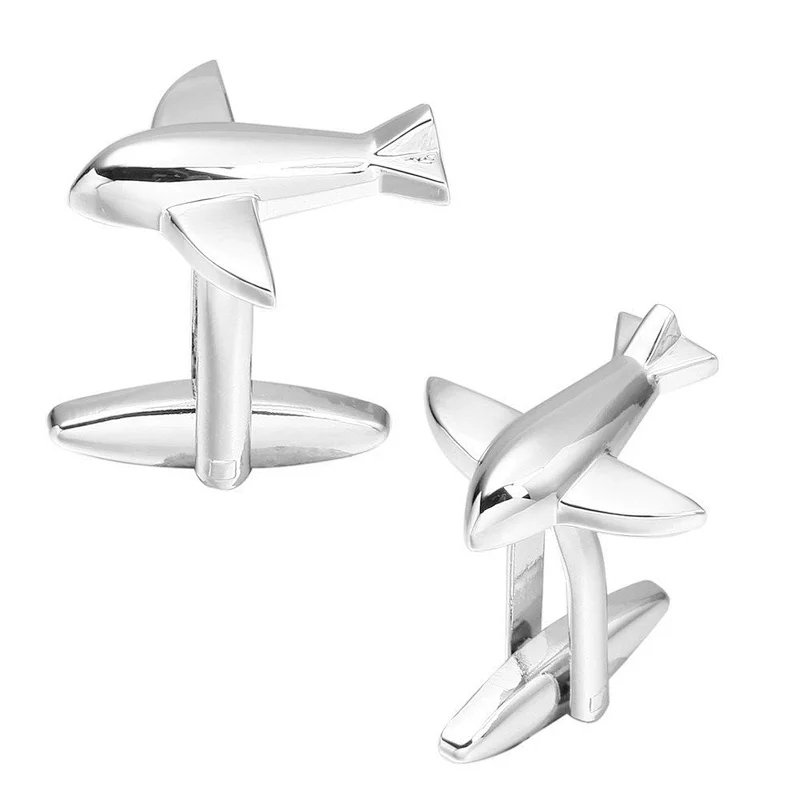 High quality 3d silver aircraft cufflinks