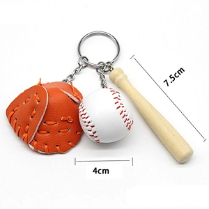 Wholesale In Stock Cheap Sports Souvenir Gift Custom Wood Baseball Bat Keychain with Leather Glove