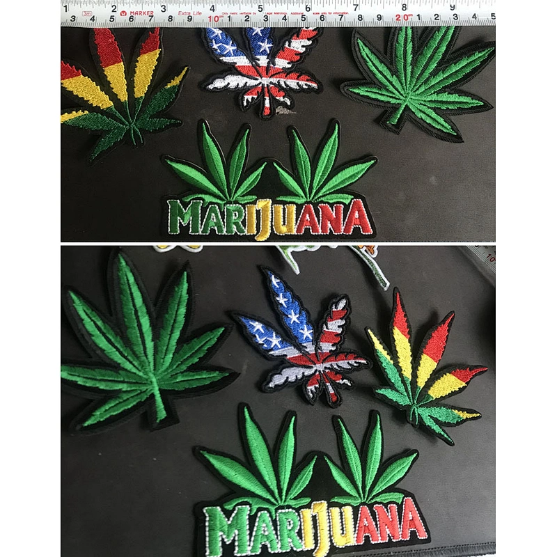 Wholesale In Stock DIY Embroidery Patches Marijuana Hemp Weed Leaf Embroidered Iron on Patch