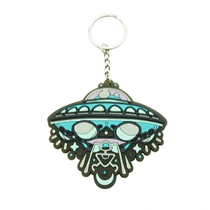 Green color UFO spacecraft custom soft PVC rubber keychain