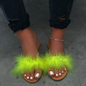 factory Direct Wholesale fur slides raccoon fur slides fur slides for women