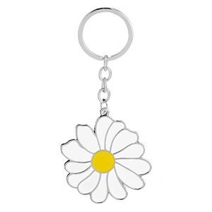 Factory Wholesale Cheap Price White Daisy Flower Enamel Metal Keychain