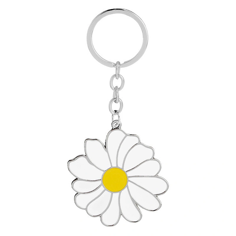Factory Wholesale Cheap Price White Daisy Flower Enamel Metal Keychain