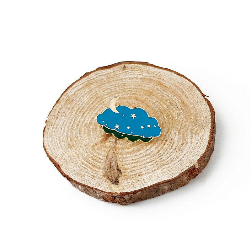 Blue Funny Cloud Lapel Pin with Stars and Moon