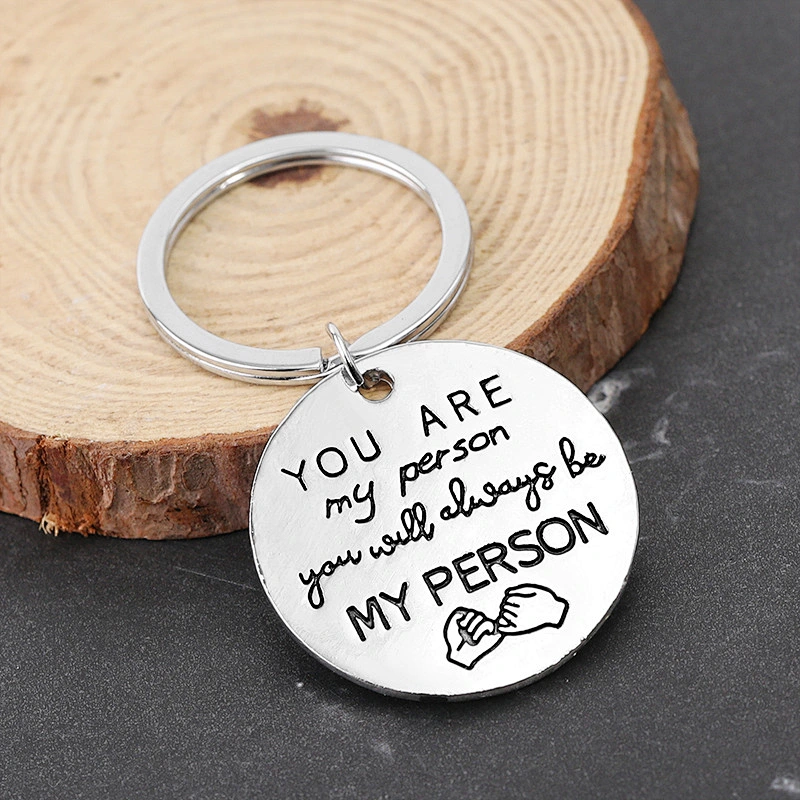 Cheap Personalized Gift You Are My Person Round Metal Couple Keychain with Letter Engraved