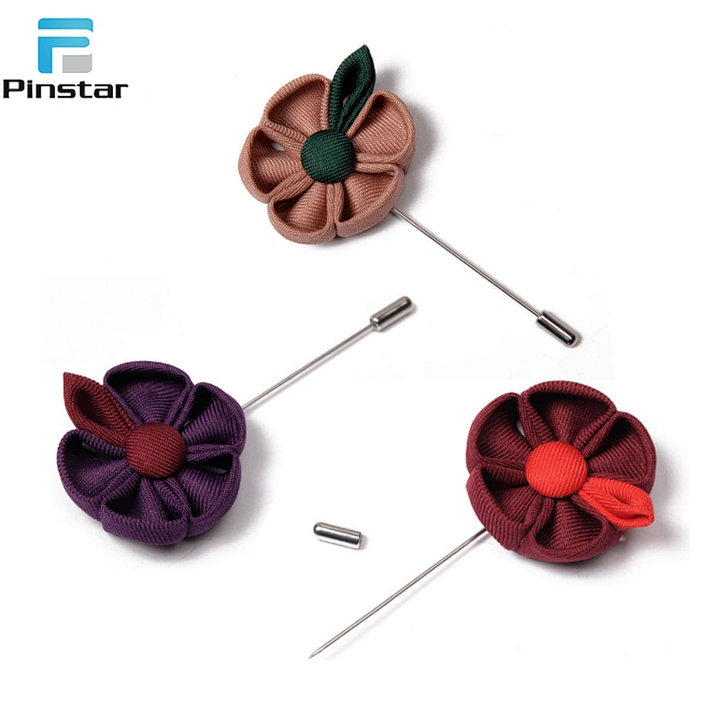 Fashion elegant mens accessories long needle brooch flower lapel pin with multi-colors