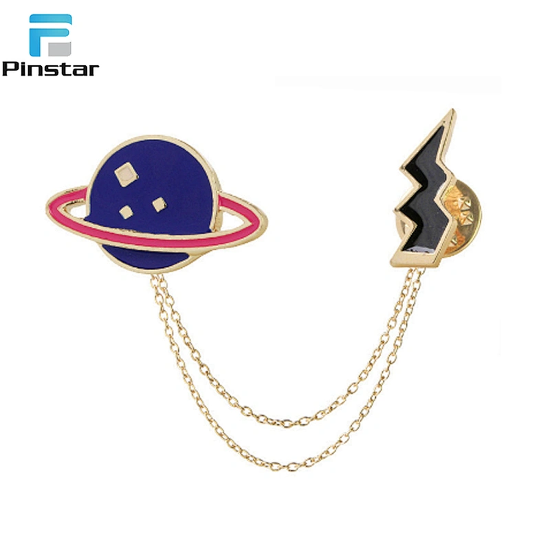 Factory price custom metal planet astronaut lapel pin badge with chain