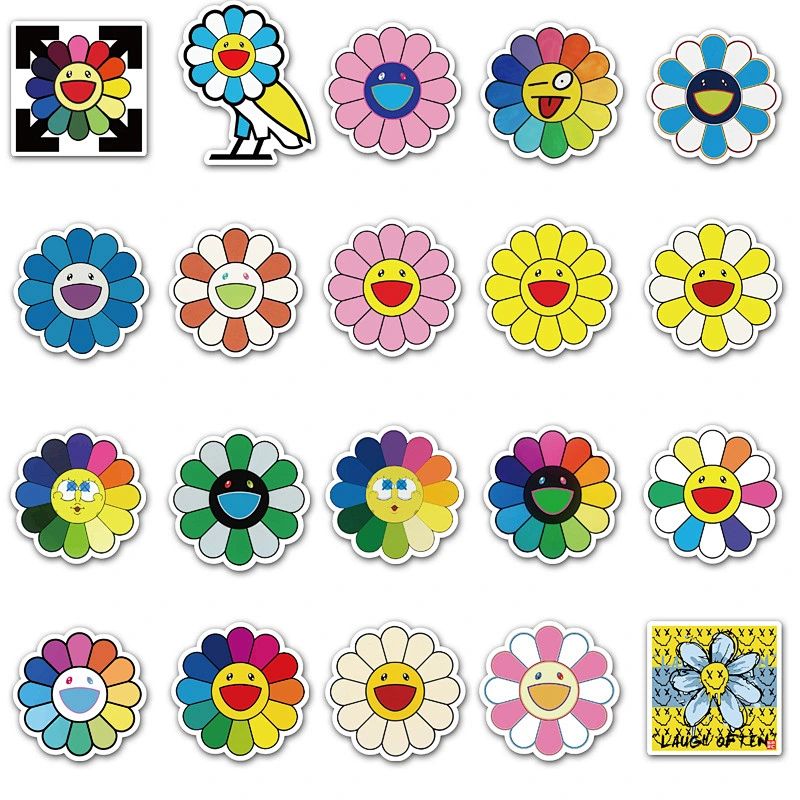 Factory Wholesale In Stock Custom Shaped Waterproof PVC Adhesive Sticker Cartoon Flower Stickers