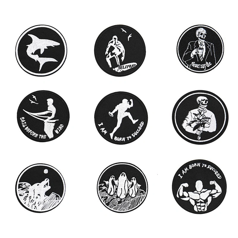 Factory Making Cheap Price Custom Round Shaped Embroidery Black and White Patch