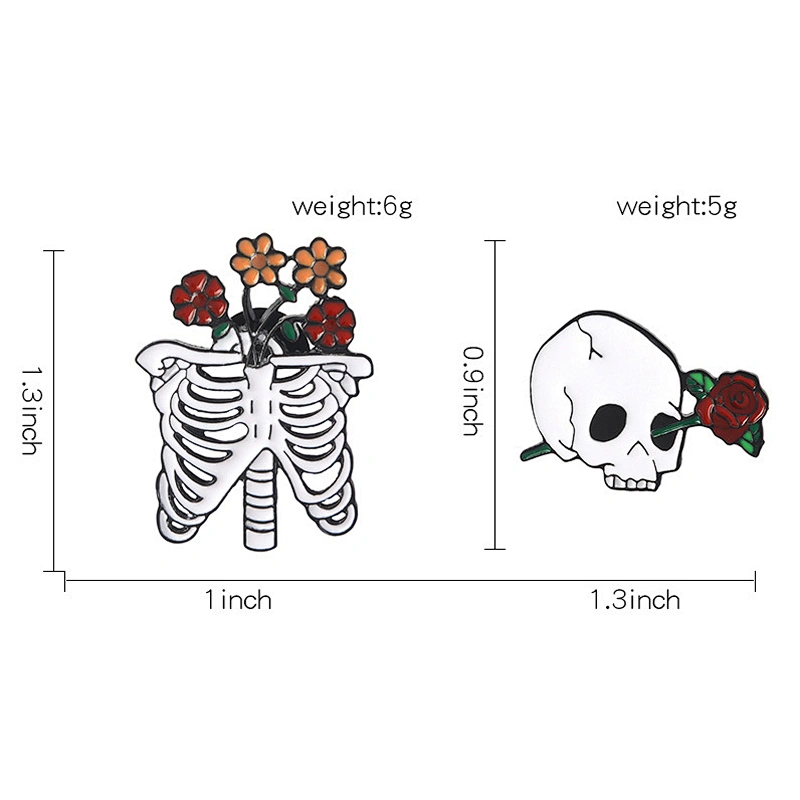 Wholesale In Stock Custom Horror Character Human Skeleton Flower Soft Enamel Hat Lapel Pin