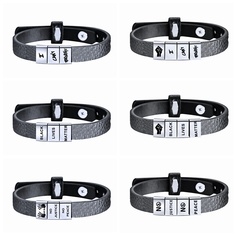 Stainless Steel Adjustable Black Lives Matter Bracelet I CAN'T BREATHE Leather Bracelet