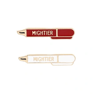 Pen Shaped Enamel Pin with Words Mightier