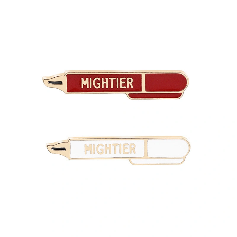Pen Shaped Enamel Pin with Words Mightier