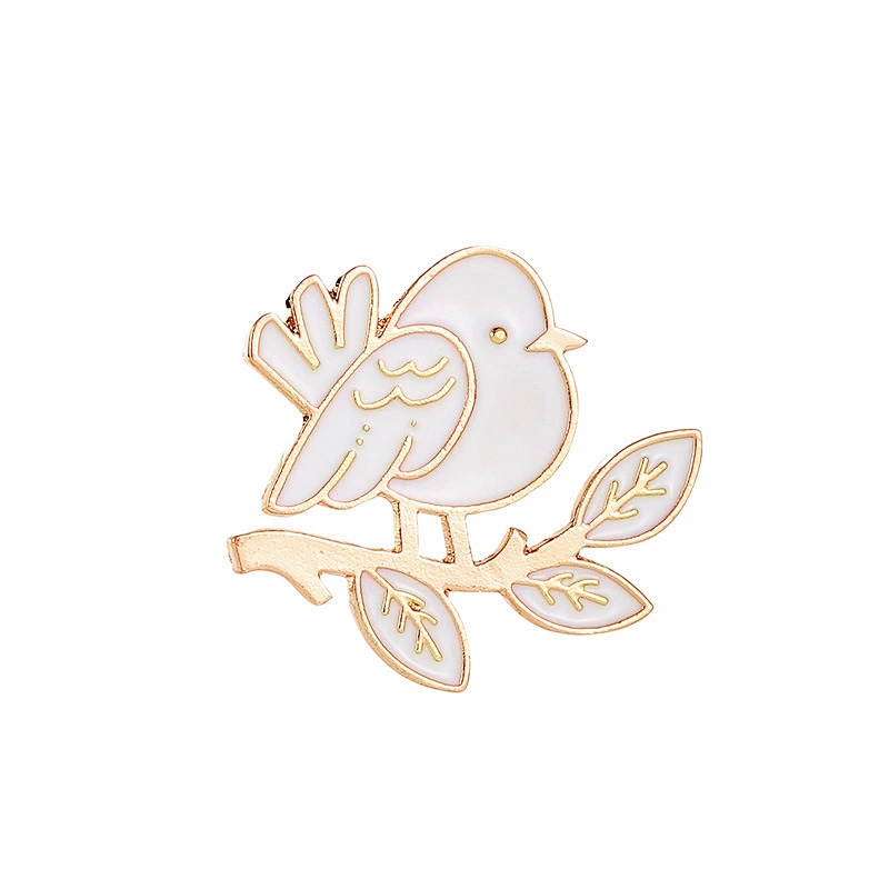 Cute Bird with Leaf Enamel Lapel Pin