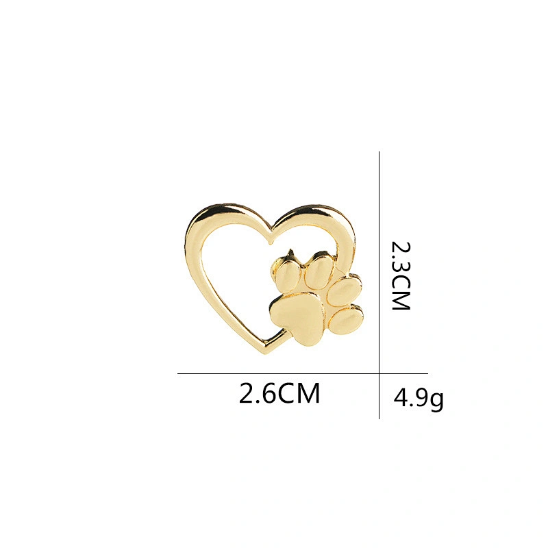 Gold and Silver Hollow Love Heart Brooch Pin with Paw