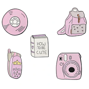 Cute Pink Color Bag Book Camera Phone Shaped Lapel Pin