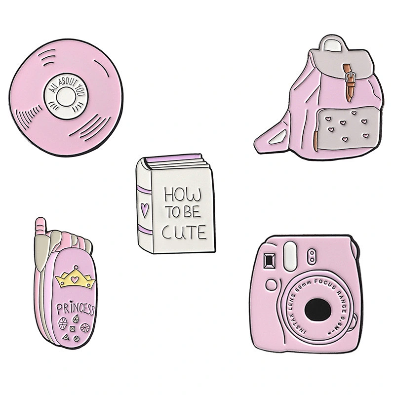 Cute Pink Color Bag Book Camera Phone Shaped Lapel Pin