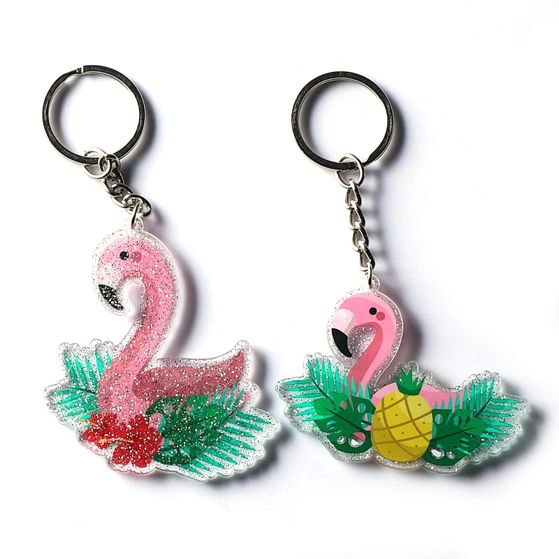 Factory Making Cheap Custom Company Logo Keyrings Cartoon Animal Glitter Acrylic Keyring