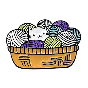 Cute Wool Cat Brooch Yarn Basket Kitten Snuggling Fantasy Yarn Ball Enamel Pin